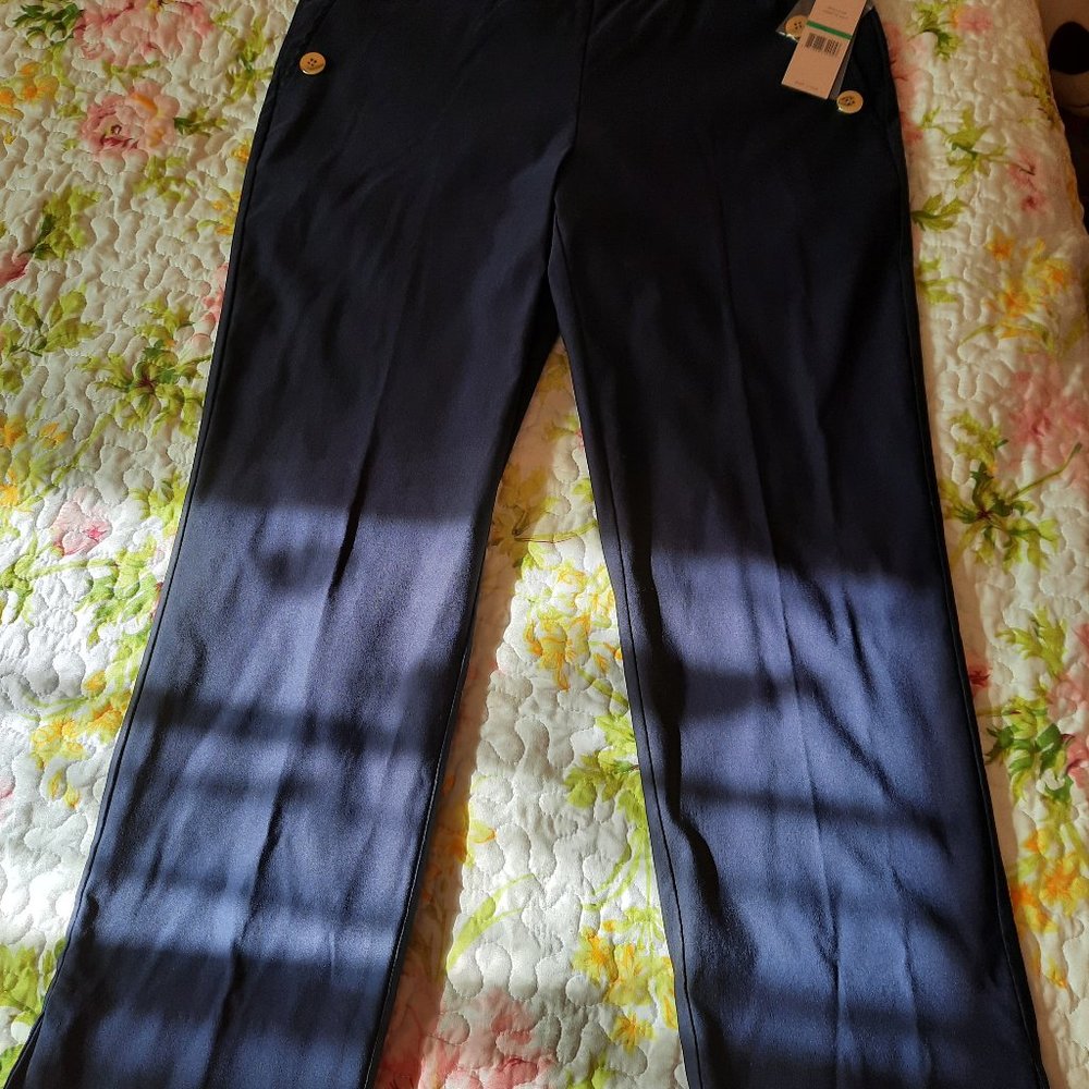 Nanette Lepore Women’s Navy-Blue Cropped Pull On Elastic Waist Pants Size L
